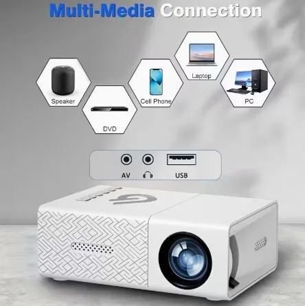 Projecteur GTEQY Vidéo HD avec Mise au Point Rapide, Support USB/PC/Carte SD/DVD, Mini Projecteur