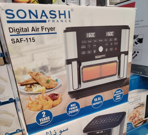 Sonashi Friteuse à Air Numérique Double Bac 10,5L 2600 W Digital multiprogrammes En inox SAF-115