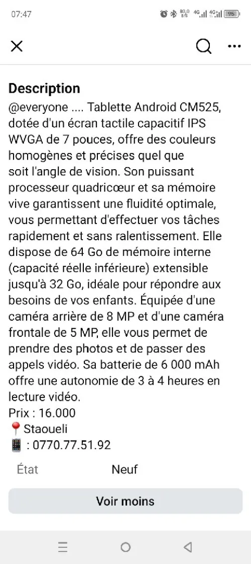Tablette PC intelligente C idea CM525 5G LTE 7 pouces