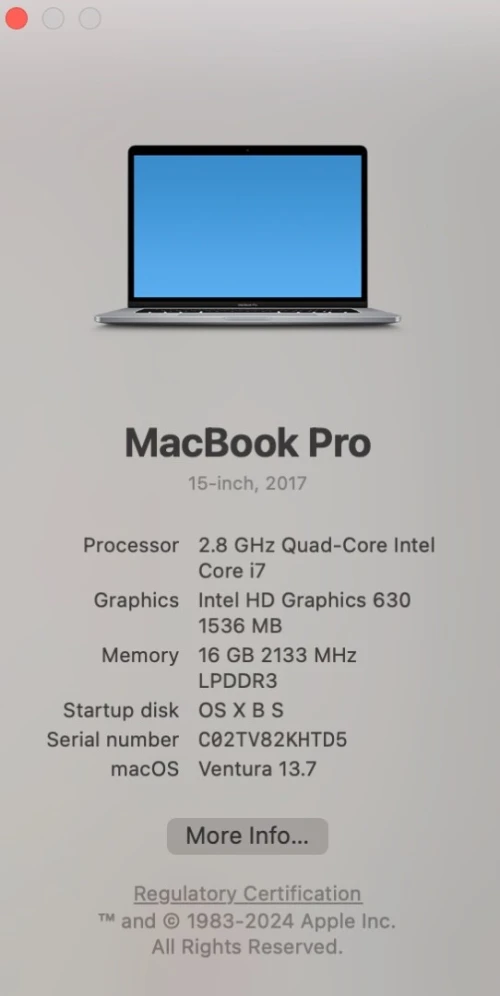 Macbook 2017 15pouces touchbar