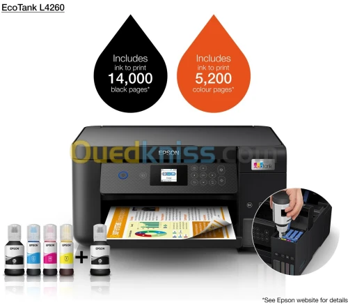 Imprimante Ecotank Multifonctions Epson L4260 Couleur Avec Réservoir 3 en 1 Wifi