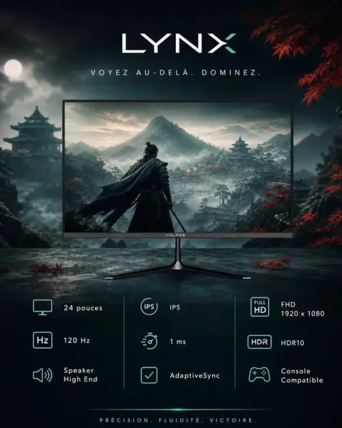 VULPES LYNX - ÉCRAN GAMING 24" - DALL IPS FHD - 120HZ - 1MS - SPEAKERS - PC & CONSOLE - E-SPORT - BLACK