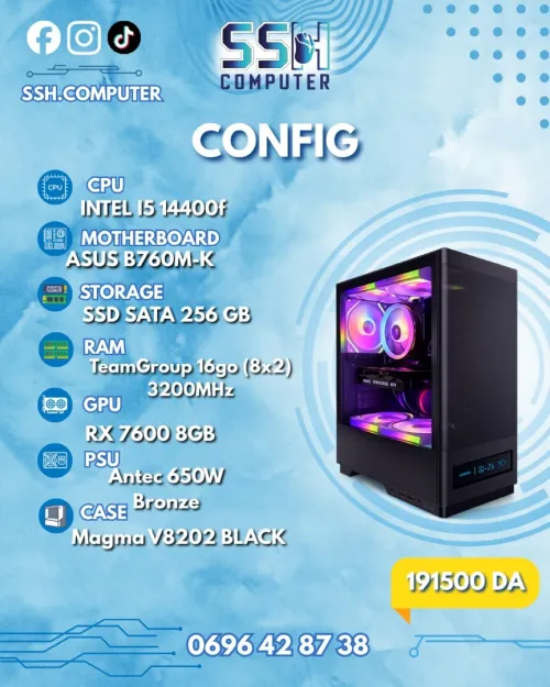 CONFIG PC GAMER - INTEL I5 14400F / Rx 7600 8GB / 16GB RAM DDR4 / 256GB SSD SATA