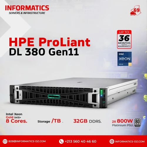 HPE ProLiant DL380 Gen11 8SFF Intel Xeon Gold 5415+ 8C/16Th 2.90GHz 32GB DDR5 RAM MR408i-o 2x 800W Platinum PSU