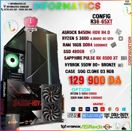 INFORMATICS CONFIG R36-RX65 XT: RYZEN 5 3600 | B450M-HDV | SSD 480GB | 16GB DDR4 | RX 6500 XT 8GB
