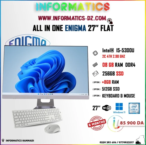 All In One ENIGMA 27 FLAT / I5 PROCESSEUR / 8GB RAM / 256GB SSD - Avec/Sans CLAVIER & SOURIS + POWERBANK/BATTREY