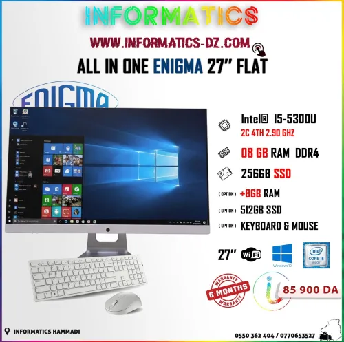 All In One ENIGMA 27 FLAT / I5 PROCESSEUR / 8GB RAM / 256GB SSD - Avec/Sans CLAVIER & SOURIS + POWERBANK/BATTREY