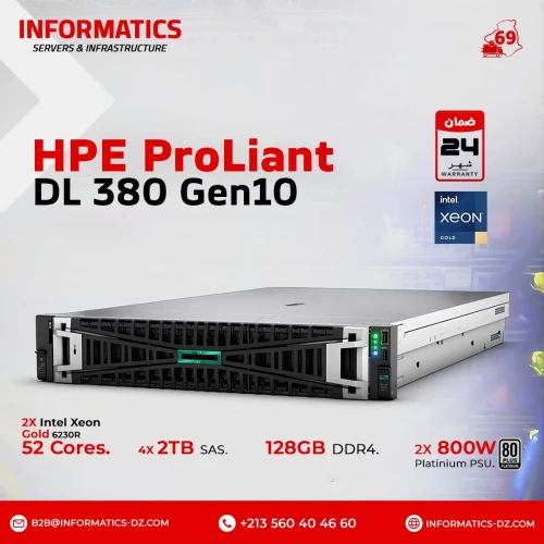 RENEWED HPE DL380 Gen10 10SFF 2x Intel Xeon Gold 6230R 52C/104Th Up to 4.00GHz  128GB RAM P408i 4x 2TB SAS 12G 4-Port 1Gb +10Gb 2-Port 562SFP+  2x 800w