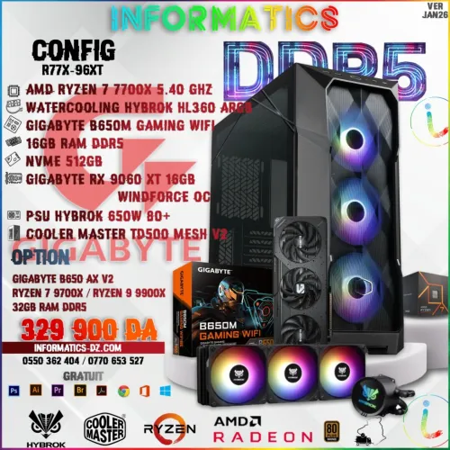INFORMATICS CONFIG DDR5 R77X-96XT | HL360 ARGB | 16GB | NVME 512GB|| RX 9060 XT 16GB | PSU 650W