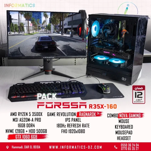PC PACK FORSSA R35X-160: RYZEN 5 3500X | A520M-A PRO | NVME 128GB + 500GB HDD | 16GB DDR4 | GTX 1060 6GB | GAME REVOLUTION RAGNAROK 24" + COMBO GAMING 4IN1 NOVA