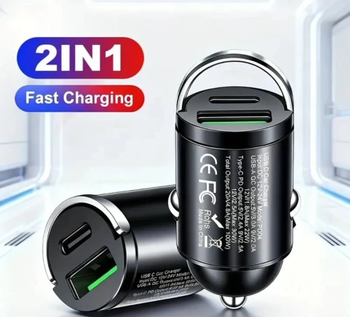 Chargeur de Voiture Mini USB Double Port, Charge Rapide,