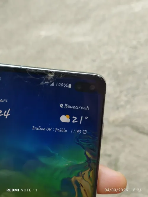Samsung s10 plus 128g 8g batterie 4100mah فيه زوج طاشات كحولة ومشقوق ملور والقدام  يمشي 10/10💯 