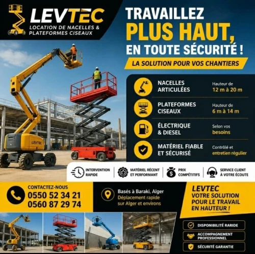 Location nacelles ciseaux chariots LEVTEC
