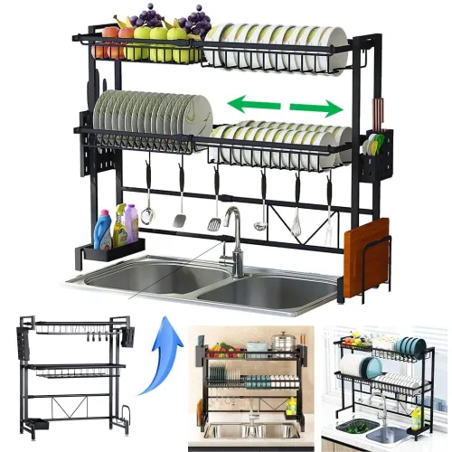 Egouttoir Vaisselle Cuisine à Longueur Extensible Deux Niveaux avec Grande 