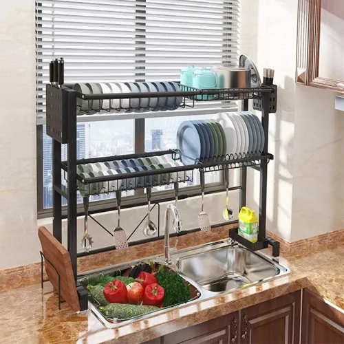 Egouttoir Vaisselle Cuisine à Longueur Extensible Deux Niveaux avec Grande 