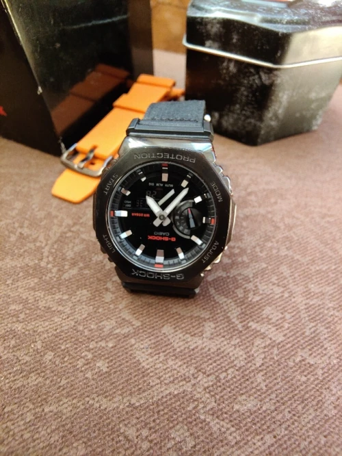 Montre homme casio g shock metal original gm2100cb-er double bracelet orange et noir 