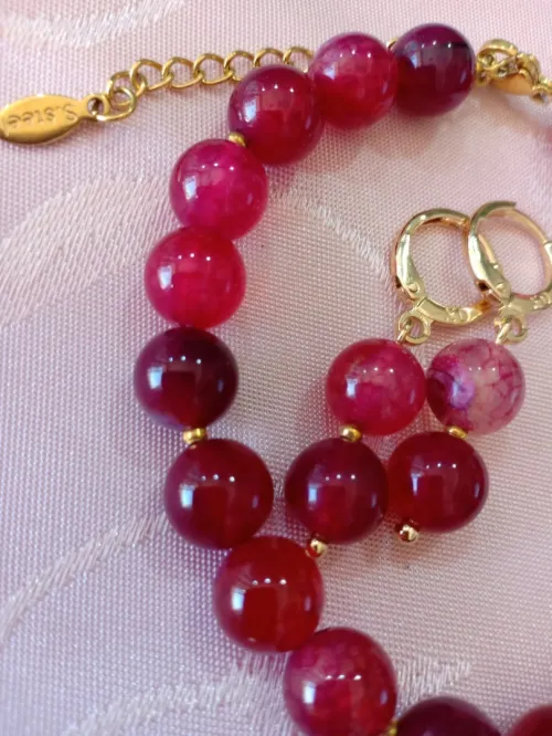  Bracelet et boucles en perles naturelles semi précieuse l'agate 🌞