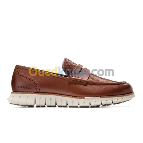 Zerogrand Remastered Penny Loafers Woodbury Stamped   Natural Tan   Ancient Scroll