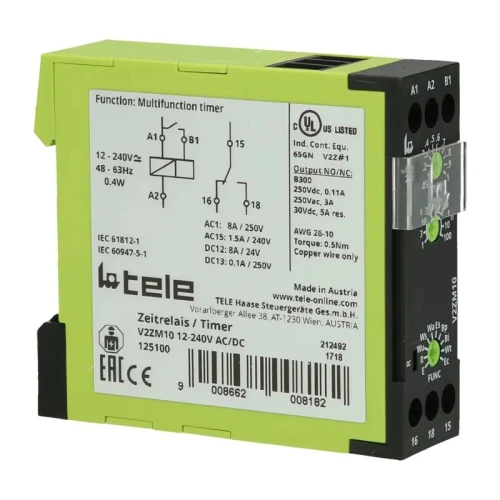 Relais temporisé Tele V2ZM10 Multifonction, Rail DIN 240 V dc 12 V ac, 240 V ac