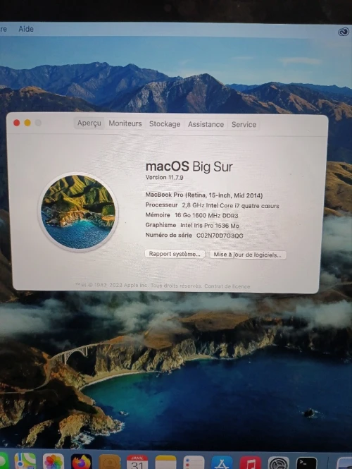 Macbook pro 15 pouce , i7, 16 go, 1to
