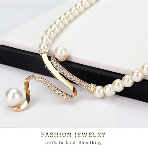 ENSEMBLE DE 2 PIÈCES POUR FEMME, COLLIER ET BOUCLES D'OREILLES EN PERLES ET STRASS