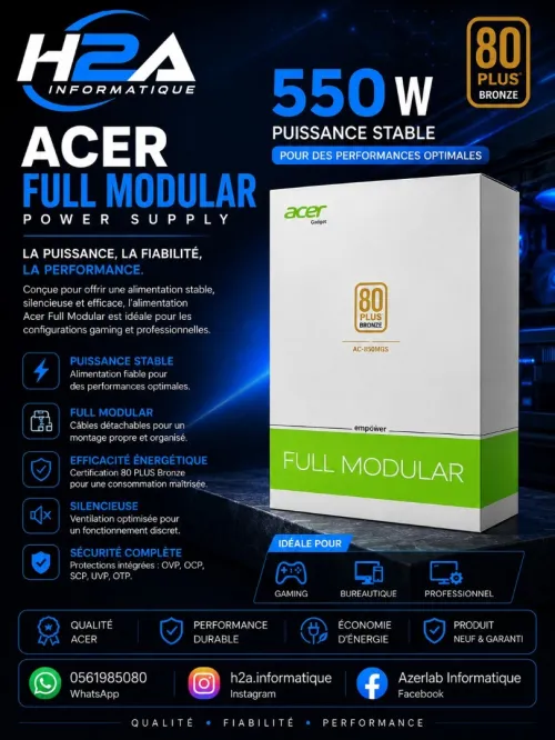 ALIMENTATION ACER 550W 80+BRONZE FULL MODULAR BLACK