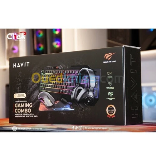 COMBO 4 IN 1 HAVIT KB4236CM RGB CLAVIER SOURIS CASQUE TAPIS