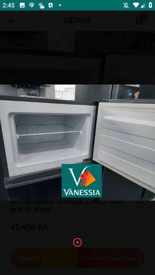 Réfrigérateur marque Cristor 310l gris et blanc