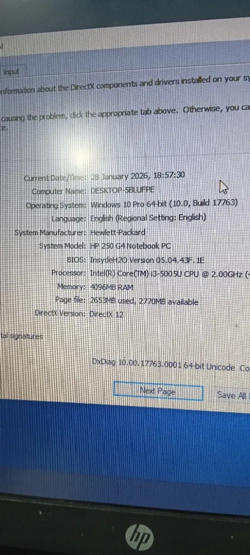 HP 250 G4 Core i3 5e Gen / RAM 4Go / Écran 15.6"