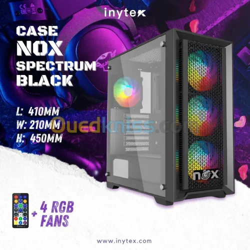 Boitier Nox Spectrum avec 4Pcs Fans M11-12cm ARGB + Controller 10 sorties Black