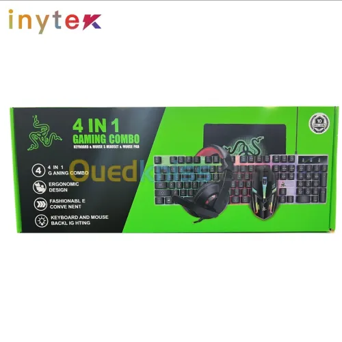 Combo Gaming 4in1 Clavier Souris Casque Tapis de Souris RAZER
