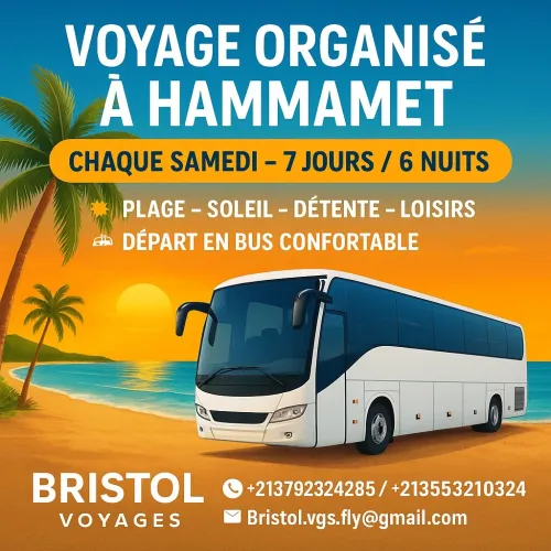 Offrez-vous 7 jours de rêve à Hammamet depart chaque samedi le prix a partir de 35 000 dzd 