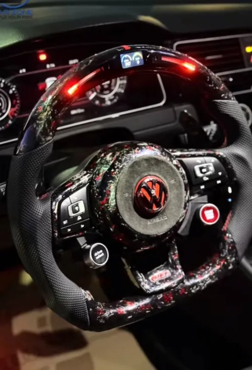 Volant Golf 7 / 7.5 / R / GTI / GTD en Carbone Forgé avec Airbag, Commandes Multifonctions et LED RP