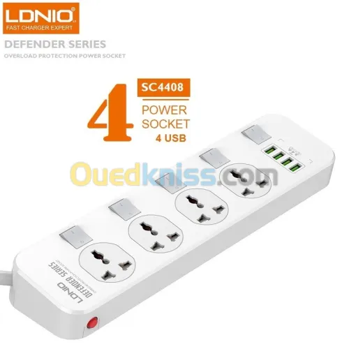 MULTI PRISE MOBILAND LDINIO 04 PRISE UNIVERSELLES AVEC 04 PORT USB 2500W SC4408 