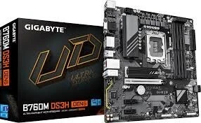 Carte Mère Gigabyte B760M DS3H GEN5 DDR5 LGA1700 PCIe 5.0 Gaming Haute Performance Compatible Intel Core 12e 13e 14e Génération RAM 7600MHz Stable et Rapide
