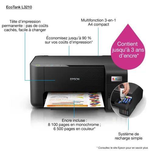 IMPRIMANTE EPSON L3210 MULTIFONCTIONS 36 MOIS DE GARANTIE