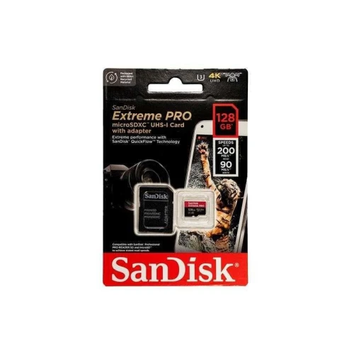 Carte memoire SanDisk 128Go Extreme Pro 4K UHD 200MBs pour photos video