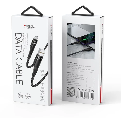 CABLE YESIDO USB TO TYPE- C DATA  2A  300CM CA109