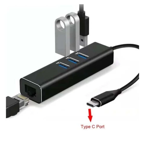 Hub USB Type C vers RJ45 Gigabit et 3 ports USB 3.0 pour PC smartphone