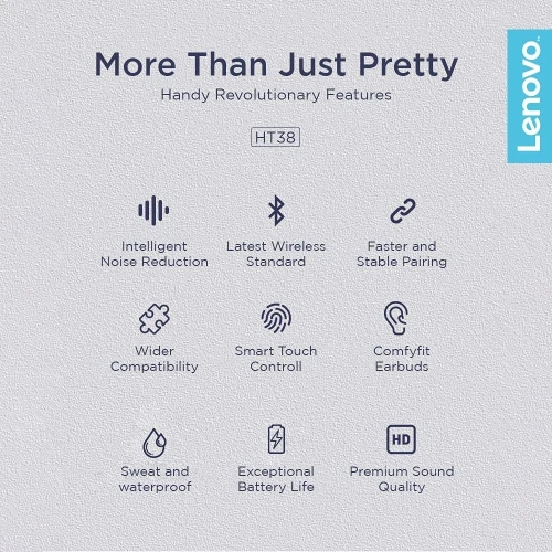 Lenovo HT38 AirPods Bluetooth sans fil écouteurs confort audio clair autonomie longue