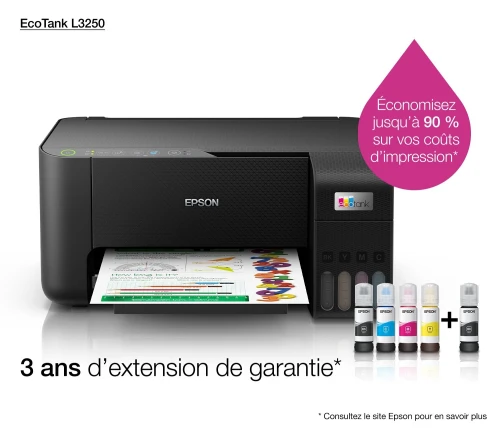 Imprimante Epson A4 EcoTank L3250 Multifonction WiFi Impression Recharge Sans Cartouche