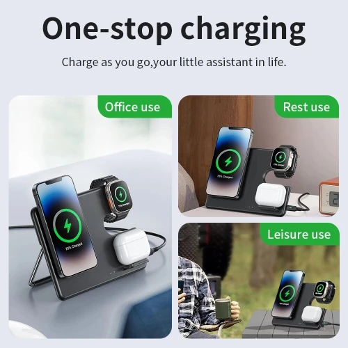CHARGEUR BLUETOOTH 15W 3EN1 HOCO CQ1 CHARGE RAPIDE TÉLÉPHONE MONTRE & EARBUDS