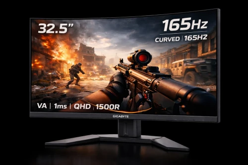 ECRANT GS32QCA GIGABYTE MONITEUR 32.5 POUCES VA COURVED 1500R  QHD 2560*1440 165HZ 1MS FREESYNC PREMIUM PRO HDR 2*HDMI2 1*DP1.4
