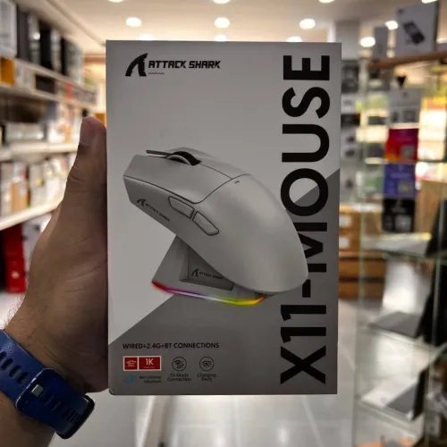 SOURIS GAMER ATTACK SHARK X11 WHITE 2.4GHZ BLUETOOTH RGB  HAUTE PRÉCISION