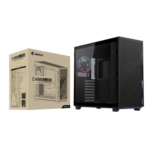 BOITIER AC400G AORUS GIGABYTE CHASSIS MID TOWER C400 GLASS  NOIR 40 L ATX AIRFLOW VERTICAL OPTIMISE VERRE TREMPE FULL SIZE VERTICAL GPU USB C 10GNPS