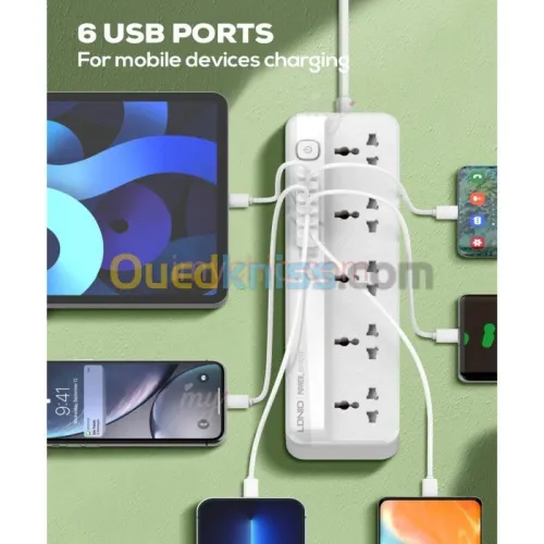 MULTIPRISE MOBILLAND  LDNIO SC 5415 2500W  05 PRISES UNIVERSELLES + 02 USB A + USB 3.8 + TYPE-C