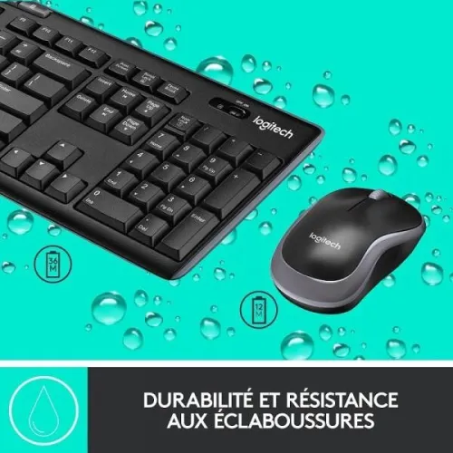 Combo Logitech MK270 Clavier Souris Sans Fil 2.4GHz AZERTY Full Size Autonomie 36 Mois USB Touches Multimédia Connexion Stable PC Bureau Portable