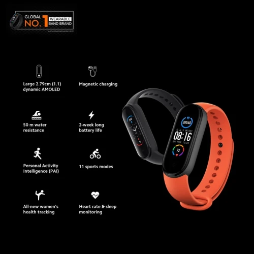 Montre Smart Watch Mi Band5 Bracelet Intelligent Suivi Sante Activité Notifications Autonomie Longue