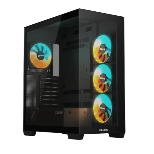 BOITIER C500P ST GIGABYTE CHASSIS MID TOWER PANORAMIC STEAL TH NOIR VERRE TREMPE PANORAMIQUE 270 4FANS ARGB SUPPORT BACK CONNECT MB VERTICAL GPU USB C
