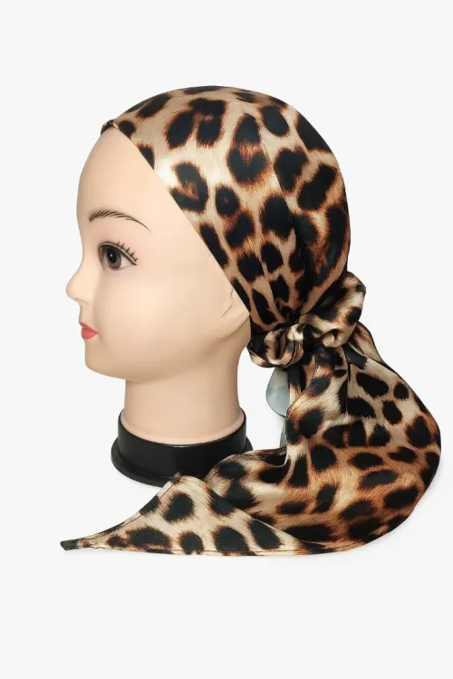 Foulard Tête Satiné Imprimé Léopard _ Femme